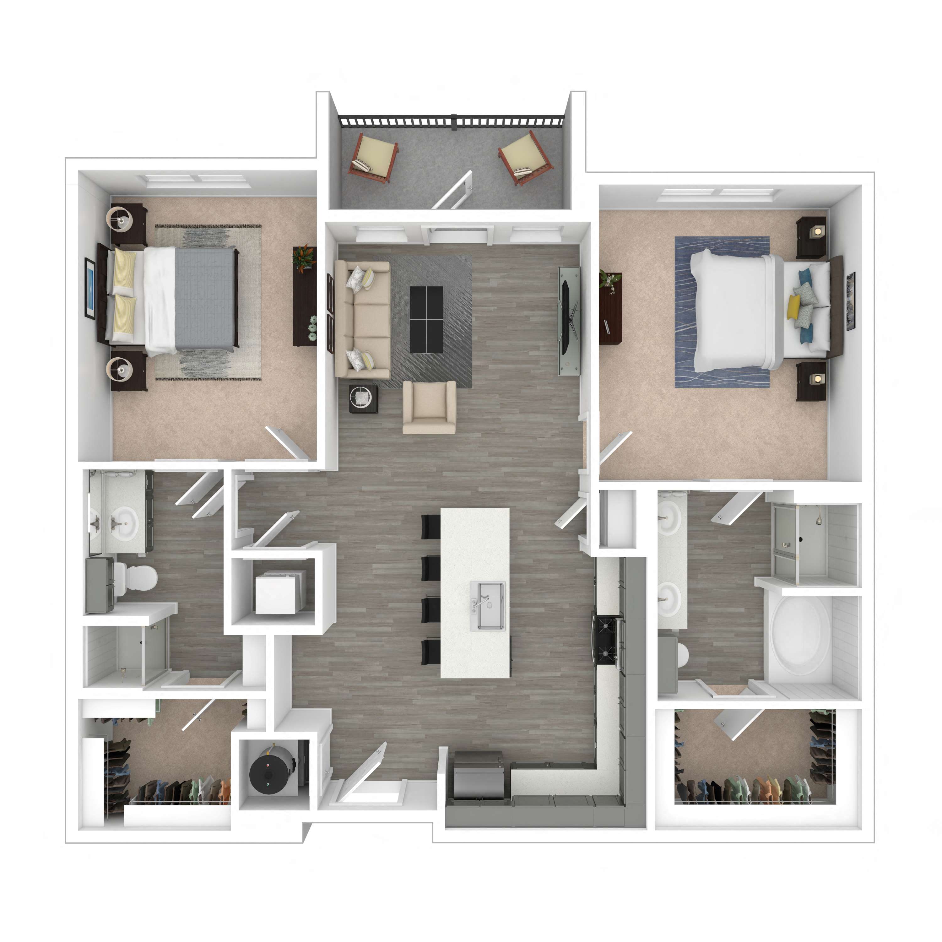 Floor plan for 2 beds, 2 baths, 1158 sqft